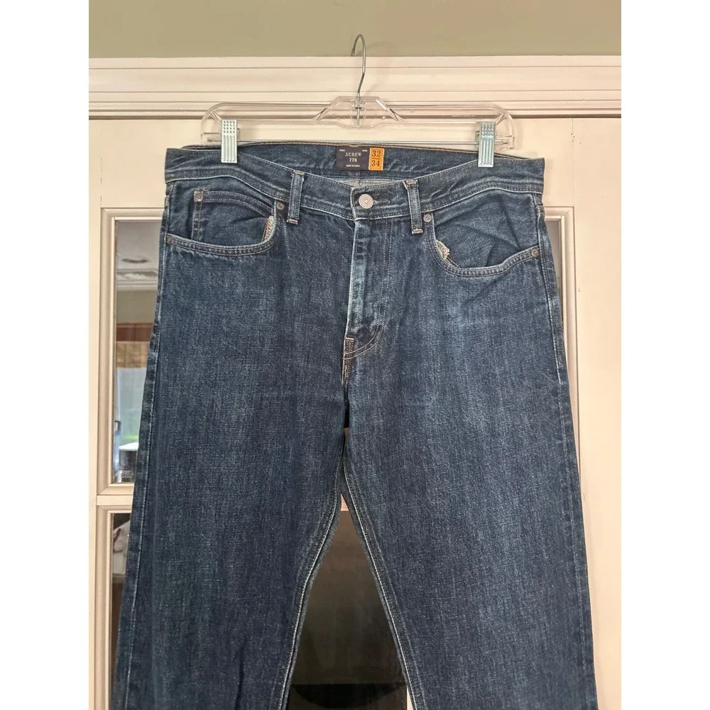 J.CREW Men's Blue Dark Wash Denim Jeans Straight Fit Mid Rise Cotton 32/34